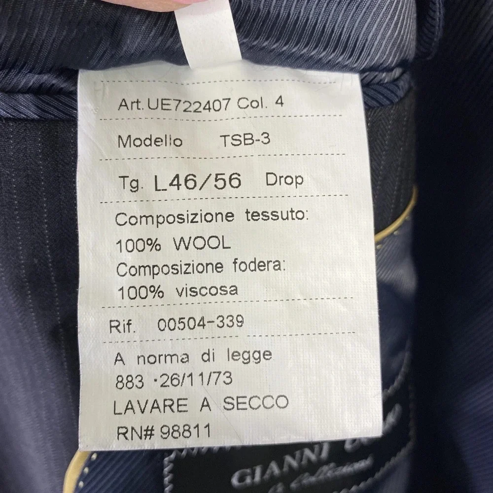 Gianni Uomo Le Collezioni Italy Blazer 46L Super 120s Wool Navy Pinstripe Jacket